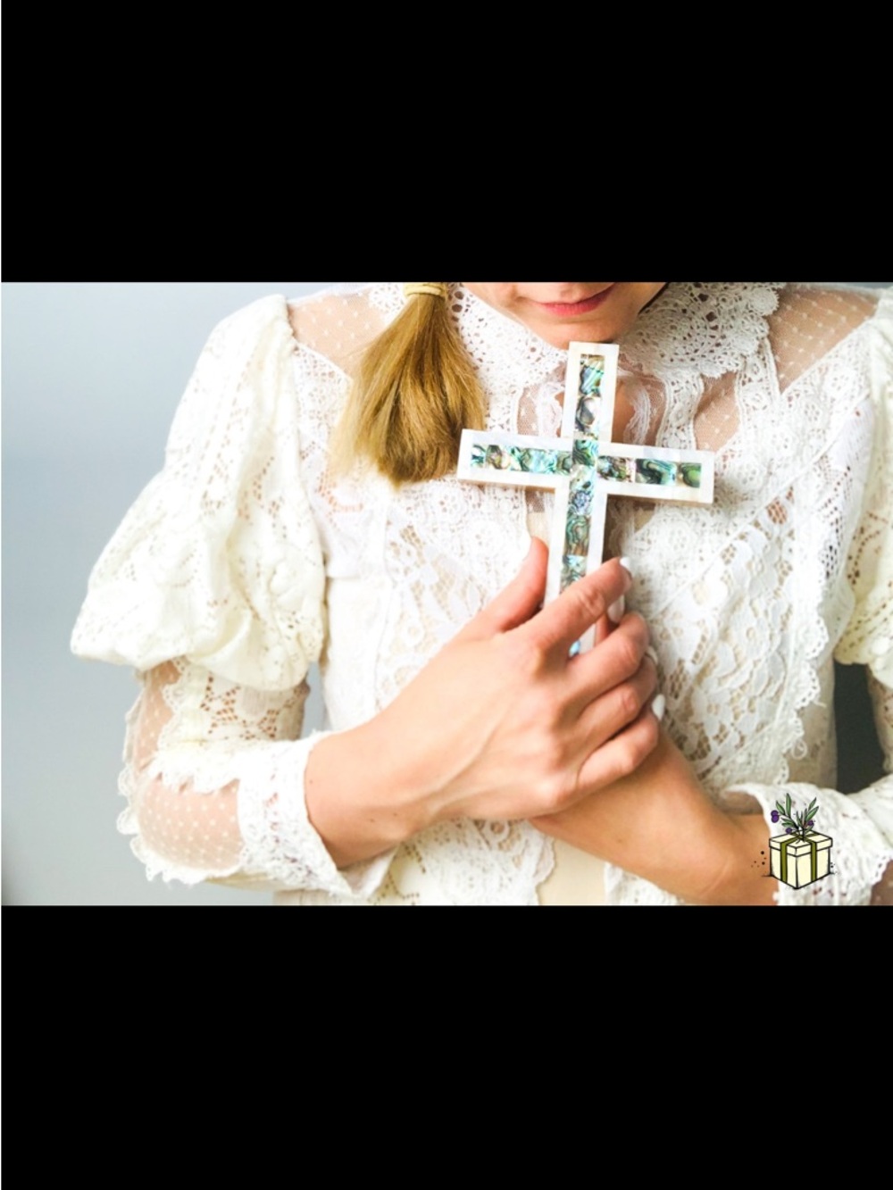 Decorative Inlay Cross - White with Mother of Pearl Inlay